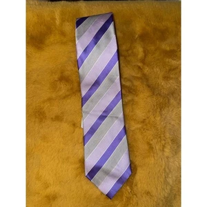 Corbata a rayas del momento Geoffrey Beene para hombre, gris púrpura, nueva con etiquetas - Imagen 1 de 2