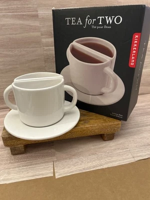 Té para dos - 2 tazas de té con asas y un platillo - KIKKERLAND - Blanco NUEVO Foto 1 de 4
