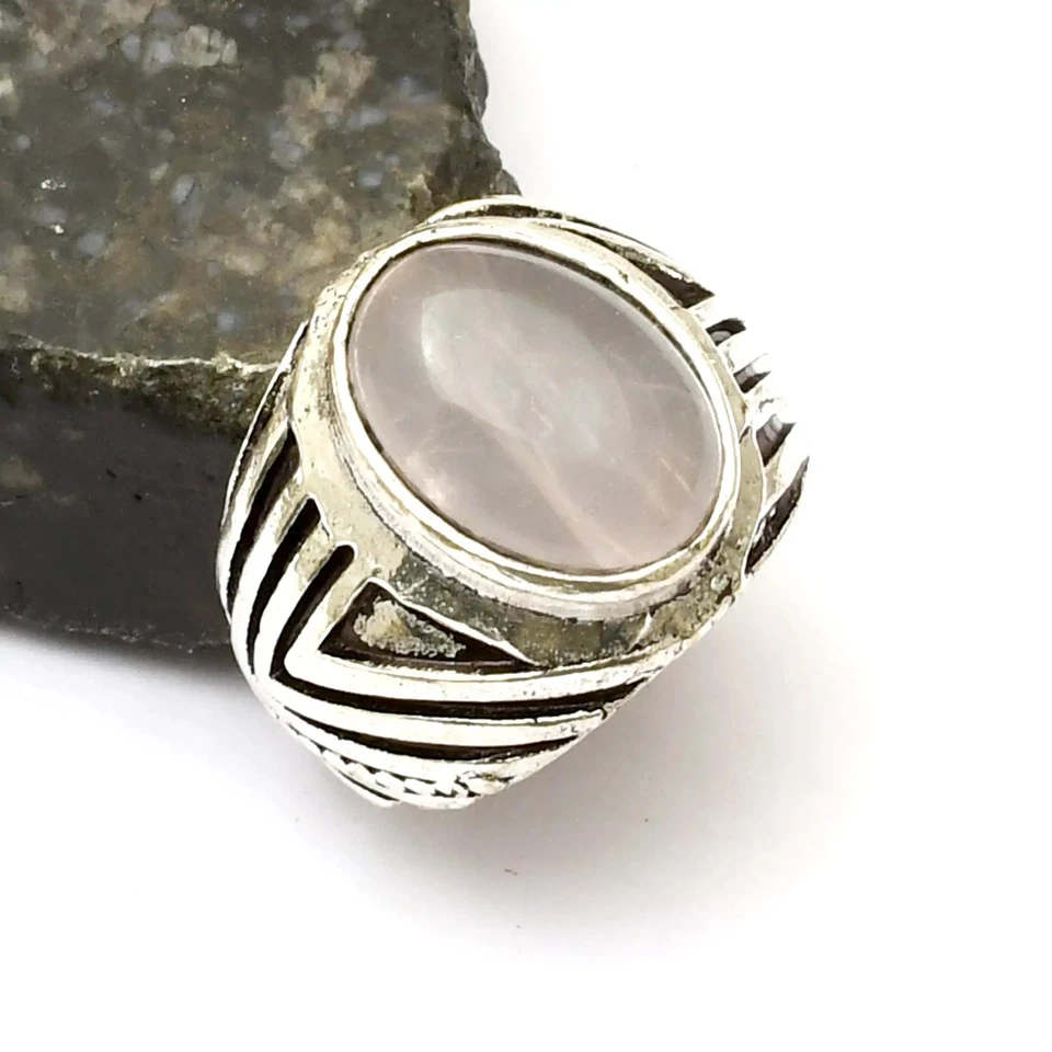 Кольцо ручной работы с розовым кварцем драгоценным камнем ювелирные изделия для свадьбы размер США - 8,25 AR 40134 - Изображение 1 из 1