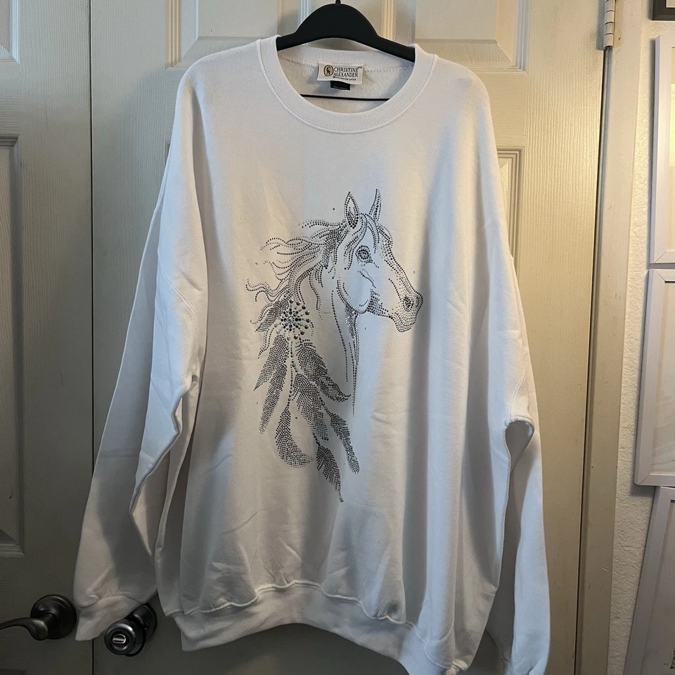 Christine Alexander Sudadera Blanca Caballo 3XL Estrás Foto 1 de 4