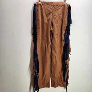 Vintage handgefertigte braune Kostümhose mit indianischem Stammesmotiv rot Tribal & Fransen 2 - Bild 1 von 9