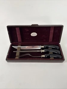 Vintage Flint Arrowhead Vanadium USA Carving Set Black Composite Handles - Picture 1 of 15