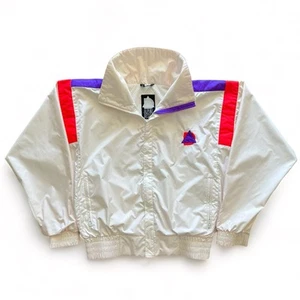 Vintage 80s Alpine Design Lined Windbreaker Nylon Zip Jacket Pink White Purple M - Picture 1 of 14