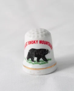 Vtg 90s Great Smoky Mountains Bear Ceramic Thimble Tennessee Souvenir - Picture 1 of 2