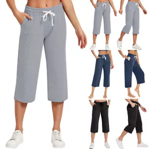 Lässige Capri-Hose Für Damen Lockere Jogger Weites Bein Kordelzug Yoga- æ - Bild 1 von 15