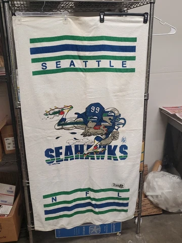 Rare Vintage Seattle Seahawks Beach Towel 30" x 60" NFL Jack Davis Art 1988 Cover