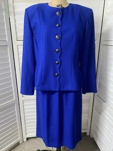 Leslie Faye 80er 90er Damen blau Rock Anzug Knopf Blazer Midi Bleistift gefüttert 14 - Bild 1 von 10