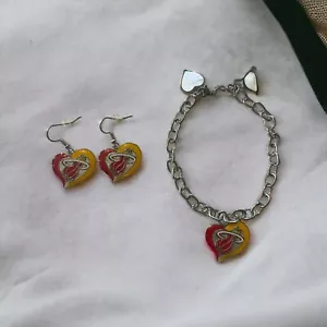 Miami Heat Swirl Heart Bracelet and Dangle Earrings-Stainless Steel - Picture 1 of 1