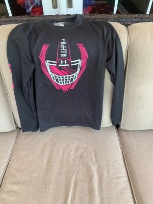 Boys Youth Under Armour Black and Pink Long Sleeve Football Shirt Size m - Image 1 of 4