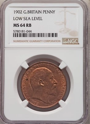G.B. EDWARD VII 1902 1 PENNY, UNCIRCULATED CERTIFIED NGC MS64-RB, LOW SEA LEVEL - Image 1 of 2
