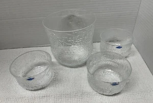 VTG Nuutajarva Oiva Toikka Fauna Clear Glass Footed Serving Bowl 4 Set Finland - Picture 1 of 8