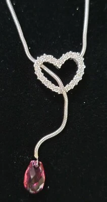 Colar de coração de ouro branco 18k com diamante turmalina rosa - Joia de propriedade 7,8 g - Imagem 1 de 4