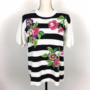 Heirloom Collectibles Pullover gestreift Blumen Damen Large Vintage 90er schwarz weiß - Bild 1 von 9