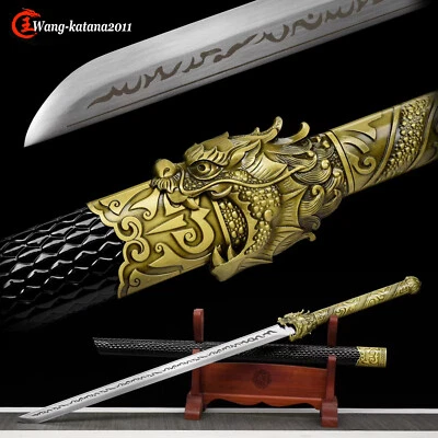 Espada recta Dao de la dinastía Tang de acero al carbono 1095 dragón chino de 44"" Foto 1 de 4