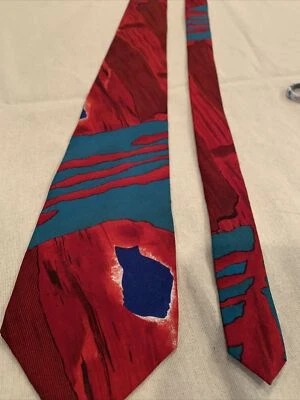 Gravata de poliéster abstrata vintage colorida corneta menino EUA muito bom estado - Imagem 1 de 4