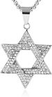 Star of David Chain Six-Star Necklace Hiphop stainless steel CZ Pendant Silver