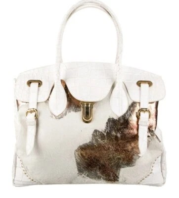 BOLSO CON ASA RECORTADA DE COCODRILO PELO DE CABALLO BLANCO RETTA WOLFF Foto 1 de 4