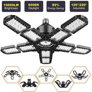 LED Garage Lights with 7/10+1 Panels E26/E27 Ceiling Shop Work Lamp 150W 6500K - Picture 1 of 25