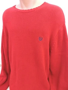 Mens Size XL Chaps Red Crew Neck Knit Sweater 100% Cotton Blue Embroidered C - Picture 1 of 8