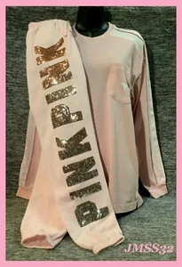Victoria's Secret Pink Campus Tee Shirt + Bling Ombre Classic Pants Set XS S NWT - Picture 1 of 12