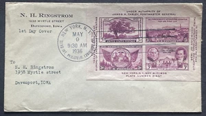US 1936 FDC Sc# 778 Tipex Souvenir Ringstrom Davenport IA New York NY - Picture 1 of 2