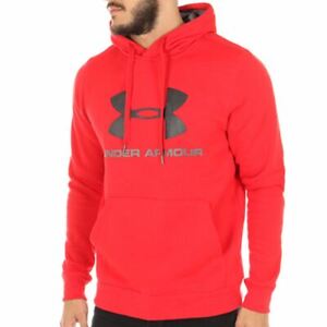 Under Armour Mens Rival Graphic Hoodie Gym Sports Pullover Top  Red