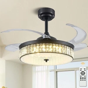 Lodadra 6-Speed 42" Black Crystal Chandelier Fandelier Ceiling Fan w/ LED Light - Picture 1 of 10