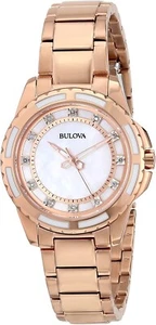 Reloj de vestir para mujer Bulova 98P141 12 diamantes en tono oro rosa esfera MOP blanca - Imagen 1 de 2