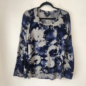 Simply Vera Wang Lightweight Knit Floral Long Sleeve Shirt Sweater Blue Size S - Picture 1 of 7