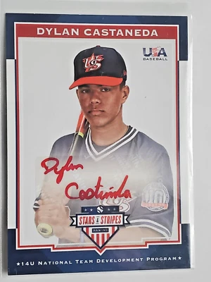 Dylan Castaneda 2017 USA Stars & Stripes 14U Signatures Red Ink 3/10 #32 card - Image 1 of 4