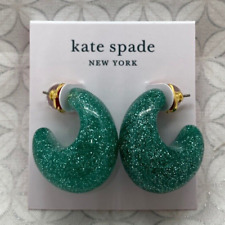 Kate Spade Gold Tone Glitter Green Small Hoop Earrings Z109