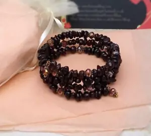 Dark Red Garnet Gemstone & Crystal Glass Bead Handmade Memory Wrap Bracelet - Picture 1 of 1