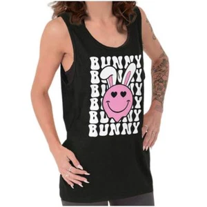Cute Easter Bunny Ears Heart Eyes Happy Face Womens Tank Top Sleeveless Shirts - Picture 1 of 7