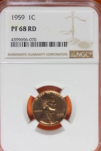 1959- NGC 1C PF68 RD LINCOLN MEMORIAL CENT #B41158 - Picture 1 of 2