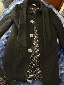 Girls KC Parker Size 10/12 Black Polka Dot Lined Dress Coat - Picture 1 of 5