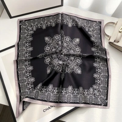 100% шелк шелковицы 20'' маленький шарф винтажный женщин шейный платок надежном Blakc белый - Изображение 1 из 4