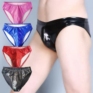 Herren-Unterwäsche Kunstleder-Slip Wet-Look-Beutel G-String-Höschen Weiche ▽ - Picture 1 of 21