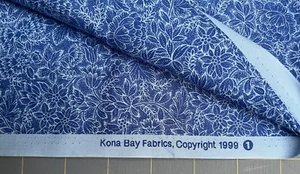 Blue & White Cotton Quilting Fabric Kona Bay 1 yd 6" Floral - Picture 1 of 2