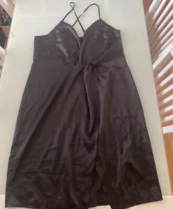 Boohoo Plus Satin Wrap MIDI Dress Black Sz 22 NWT Back Strap Crossover Spaghetti - Picture 1 of 12