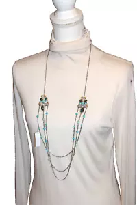 Alexis Bittar gold tone Necklace silver chain Turquoise stones Layered Ladies - Picture 1 of 6