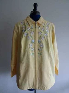 QUACKER FACTORY Dream Jeans YELLOW Embroidered FLORAL JACKET Womens LG - Picture 1 of 8