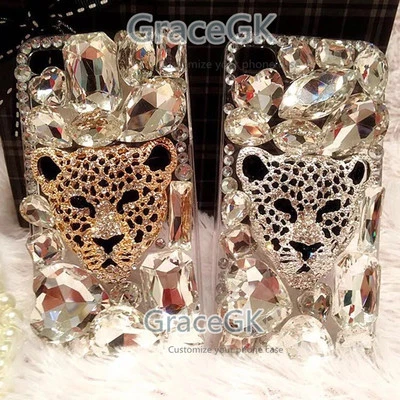 Funda 3D Leopardo Brillante Gemas Negra Estrás Teléfono Estuche Cubierta para Varios Teléfonos Foto 1 de 4