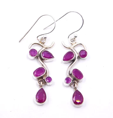 5.70 Gm Lab-Created Ruby Cut Stone 925 Sterling Silver Fine Earring Size 1.60' - Image 1 of 4