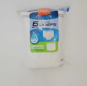 Hanes Boys 6 Pack Tagless White Briefs - Size Large L (14-16) NIP - Picture 1 of 6