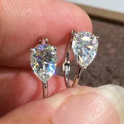 2Ct Pear Cut Lab Created Diamond Women's Hoop Earrings 14K White Gold Plated - Image 1 of 3