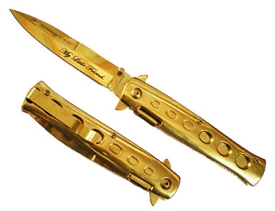 All Gold Scarface Tony Montana My Little Friend Blade Godfather POCKET KNIFE