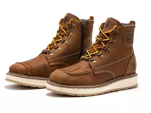 6" Medium Side-Zipper Wedge Boots for Men Soft Moc Toe Motorcycle Work Boots EH - Picture 1 of 6