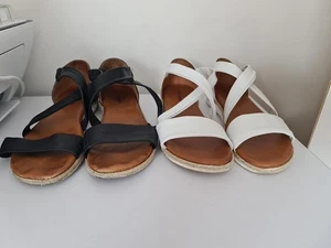 2 X Black White Hush Puppies Womens Gemma Espadrille Summer Sandals Used, Size 6 - Picture 1 of 6