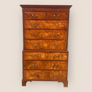 Antique Georgian George III Mahogany & Brass Handled 8 Drawer Chest On Chest - Picture 1 of 8