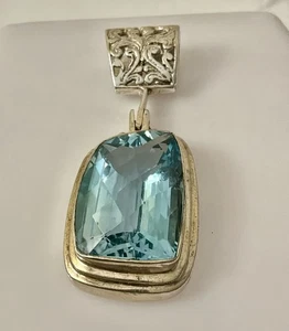 Vintage großer Blautopas Sterlingsilber filigran Kaution Anhänger 32,6 Gramm Gewicht - Bild 1 von 11
